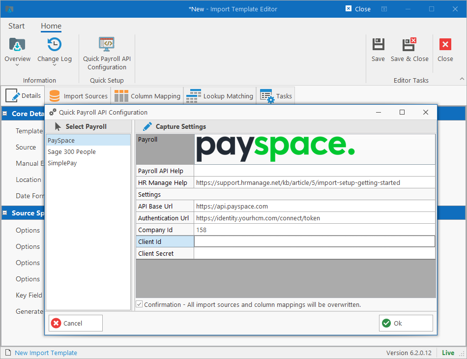 Imports from payroll and other sources