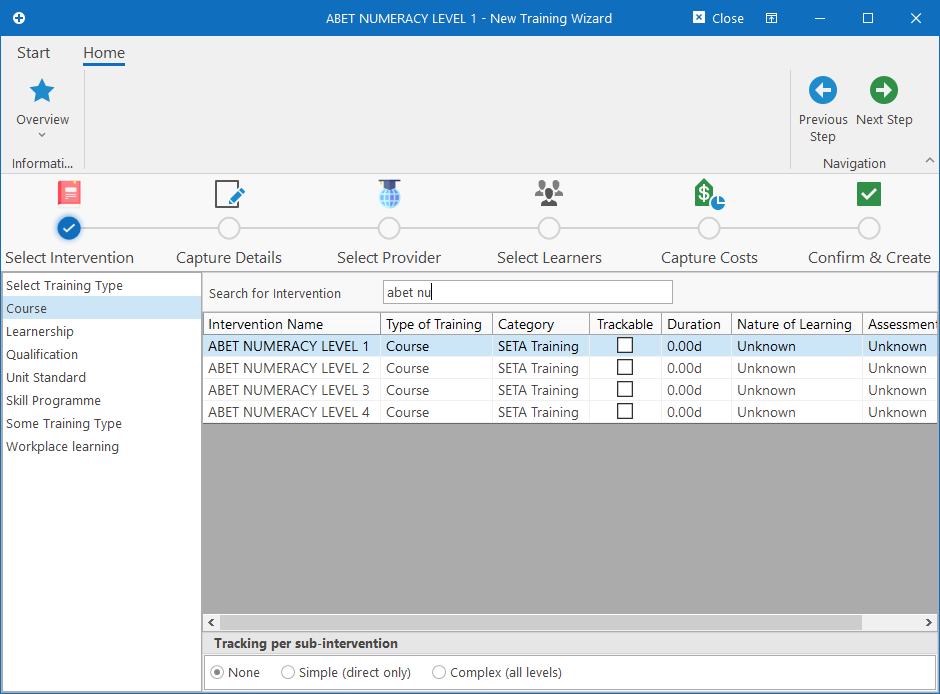 New-Training-Wizard-Screen